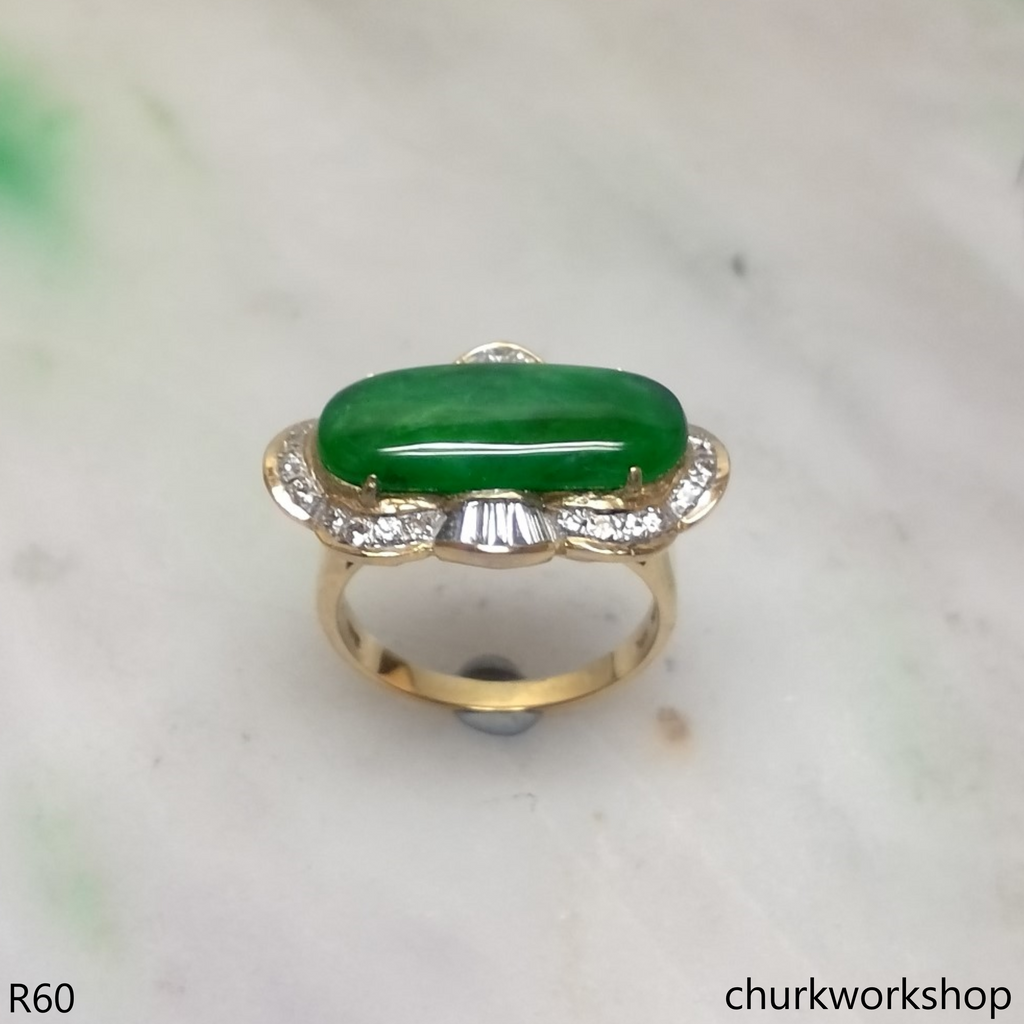 Green jade 14K diamond ring
