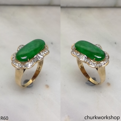 Green jade 14K diamond ring