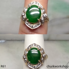 14k yellow gold diamond dark green jade ring