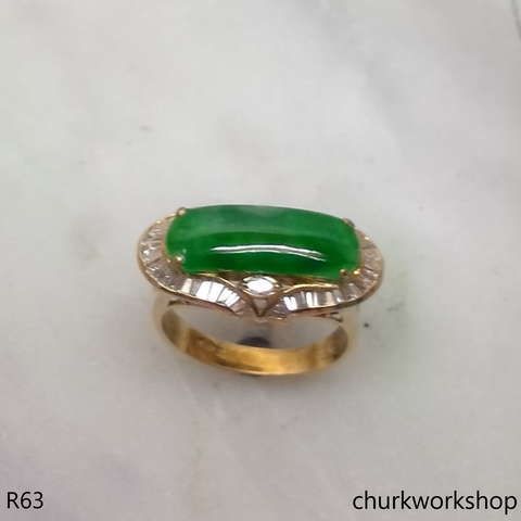 Green jade 18K diamond ring