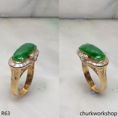 Green jade 18K diamond ring