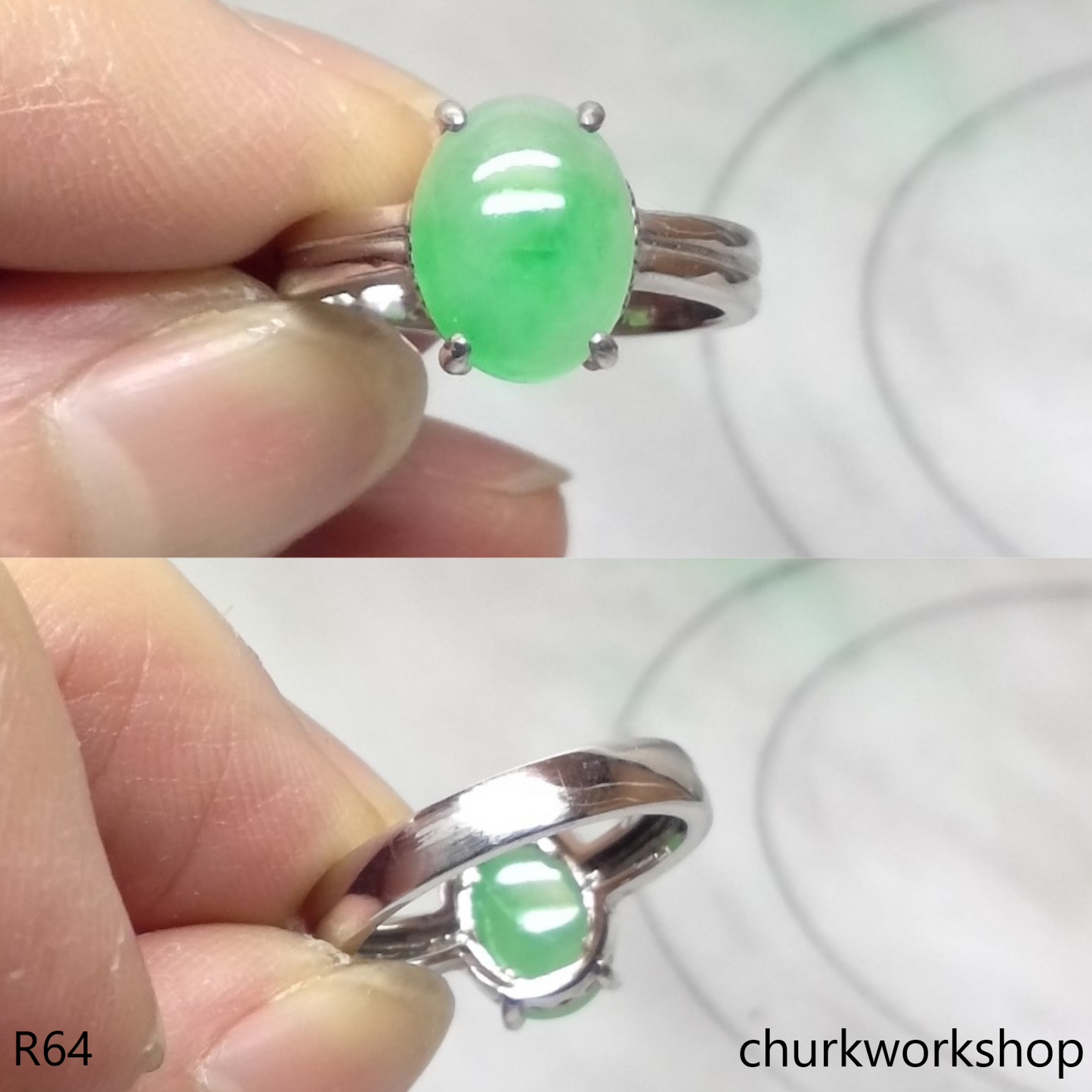 Light green jade ring 14K white gold
