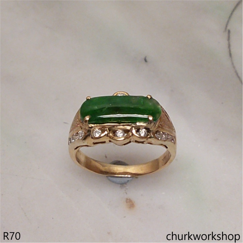 18k yellow gold diamond green jade ring