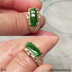 18k yellow gold diamond green jade ring