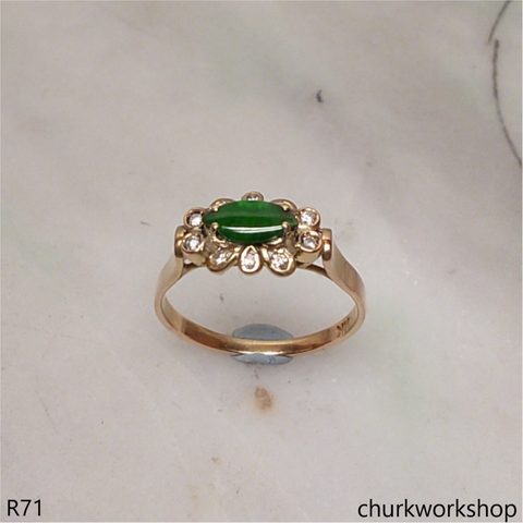 14k yellow gold diamond small green jade ring