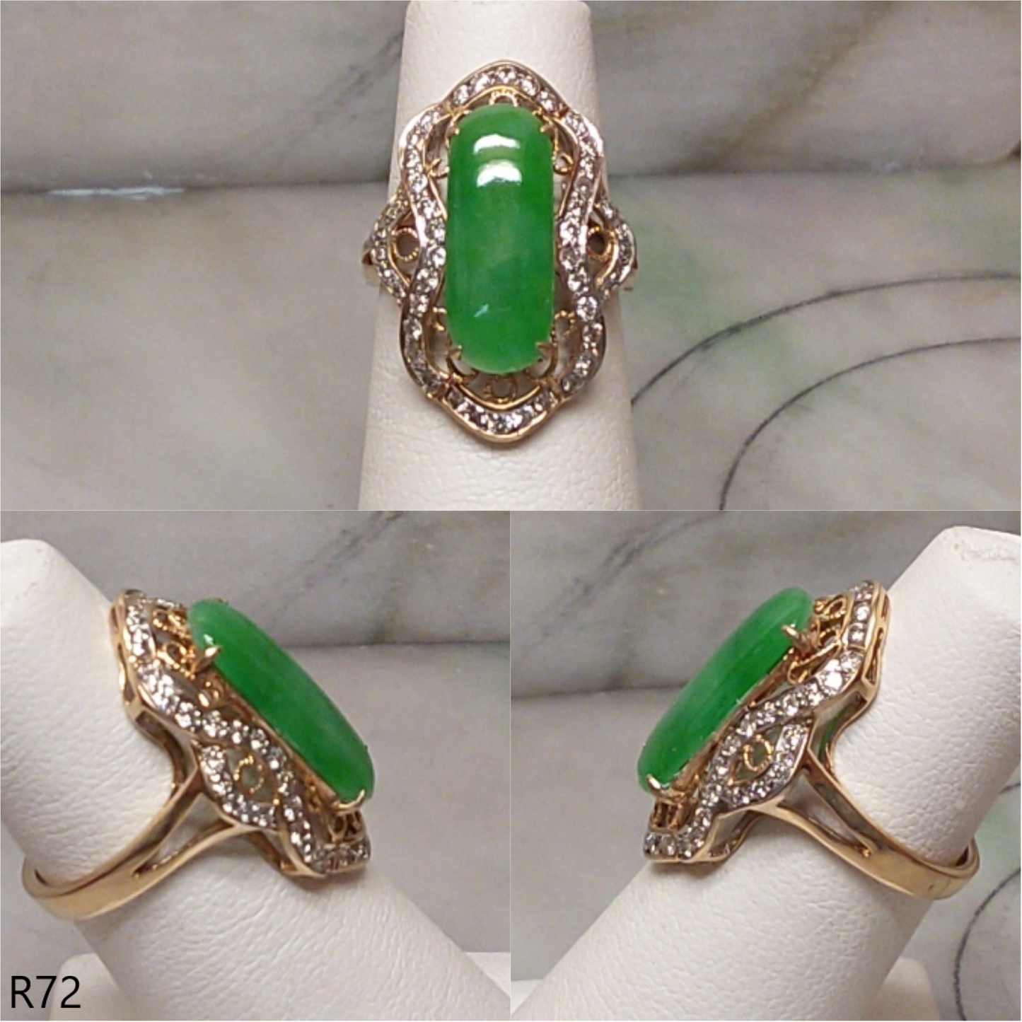 18K yellow gold diamond green jade ring