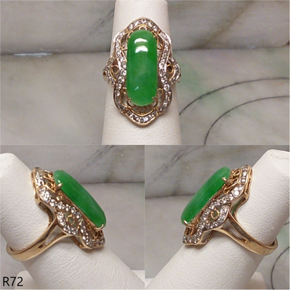 18K yellow gold diamond green jade ring