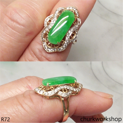 18K yellow gold diamond green jade ring