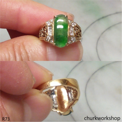 18K yellow gold diamond green jade ring