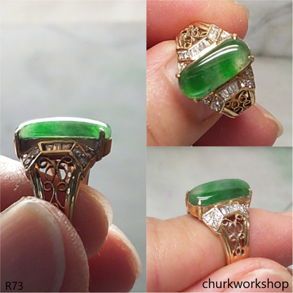 18K yellow gold diamond green jade ring