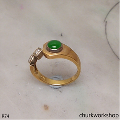 18K yellow gold diamond apple green jade ring