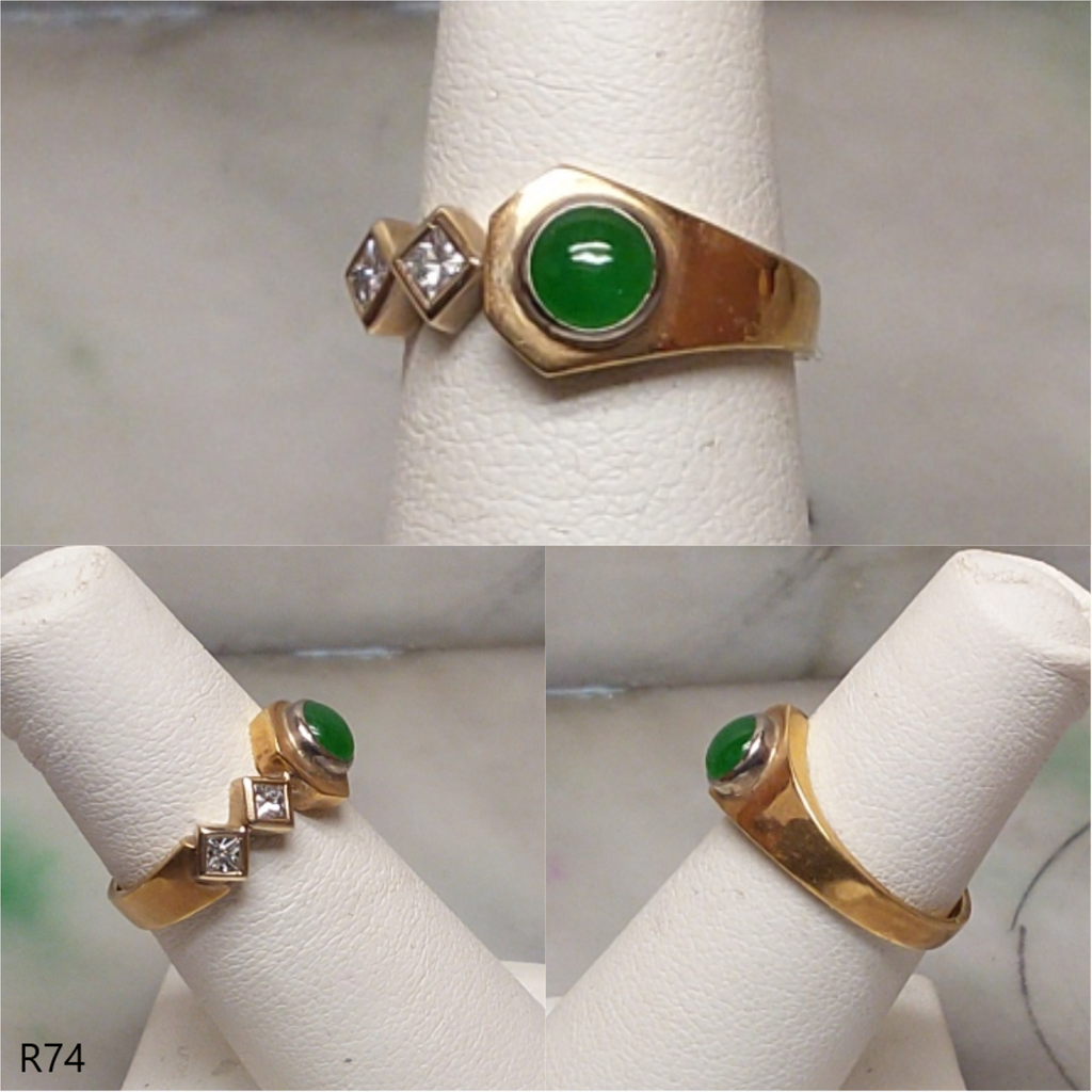 18K yellow gold diamond apple green jade ring