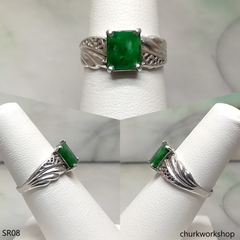 Square jade sterling silver ring