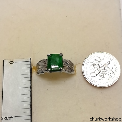 Square jade sterling silver ring