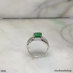 Square jade sterling silver ring