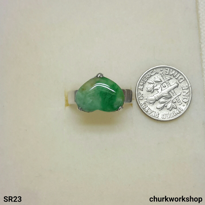 Green heart jade silver ring, heart jade ring