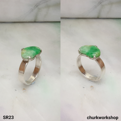 Green heart jade silver ring, heart jade ring