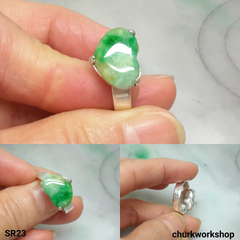 Green heart jade silver ring, heart jade ring