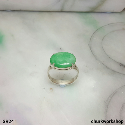 Oval jade silver ring