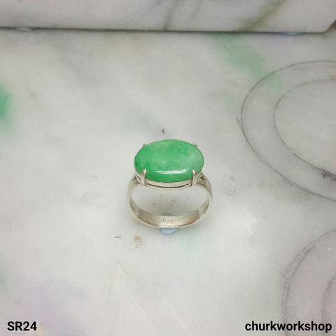 Oval jade silver ring