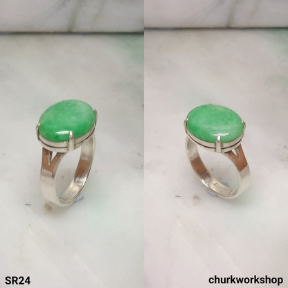 Oval jade silver ring
