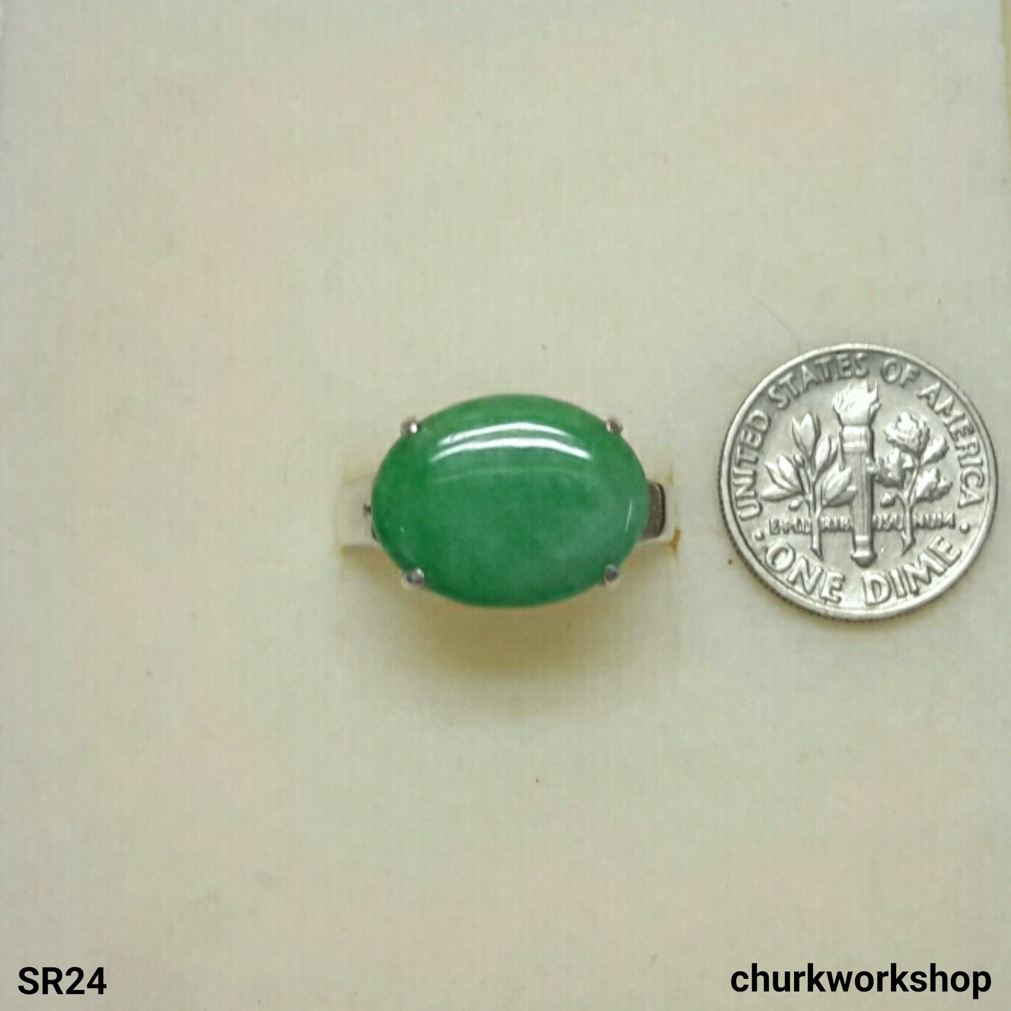 Oval jade silver ring
