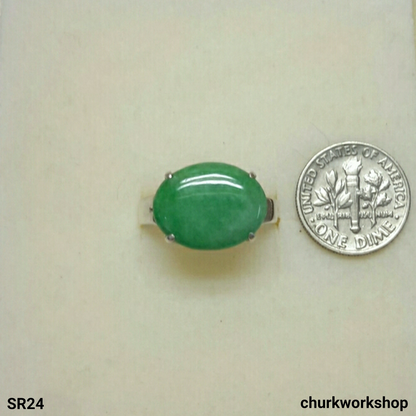 Oval jade silver ring