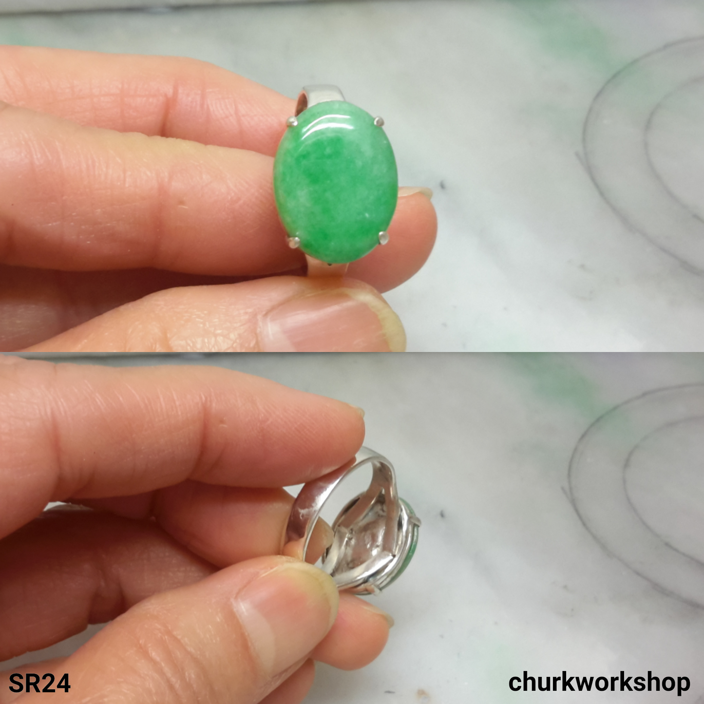 Oval jade silver ring