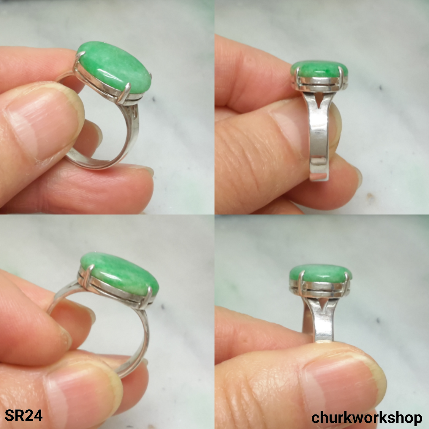 Oval jade silver ring