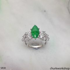 Silver green marquise jade ring