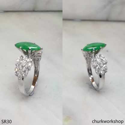 Silver green marquise jade ring