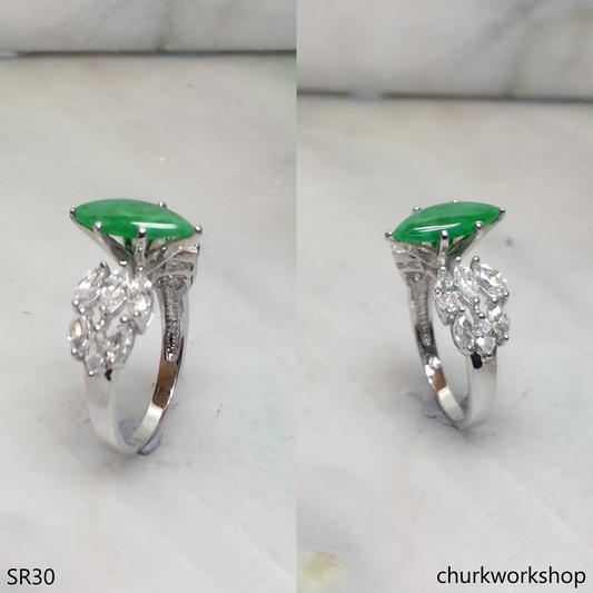Silver green marquise jade ring