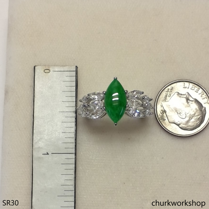 Silver green marquise jade ring