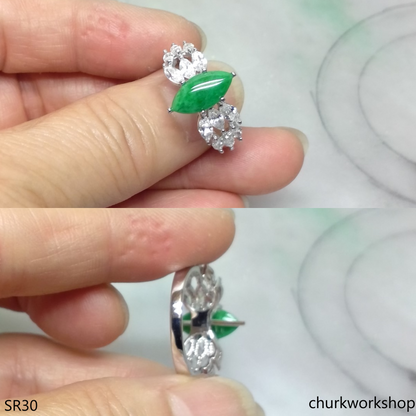 Silver green marquise jade ring