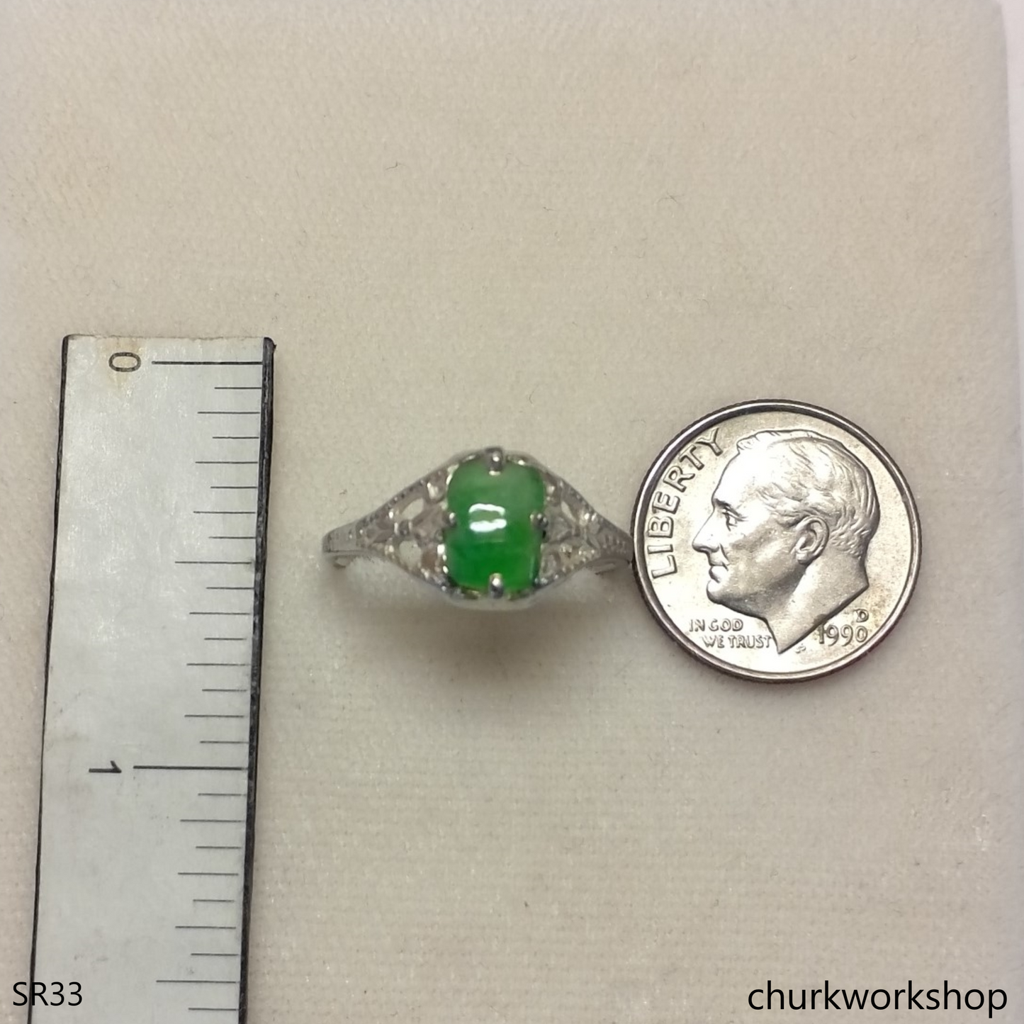 Silver green jade ring