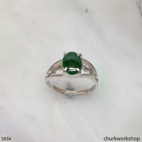 Silver dark green jade ring