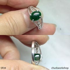 Silver dark green jade ring