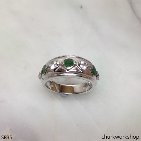 Small green jade & CZ band