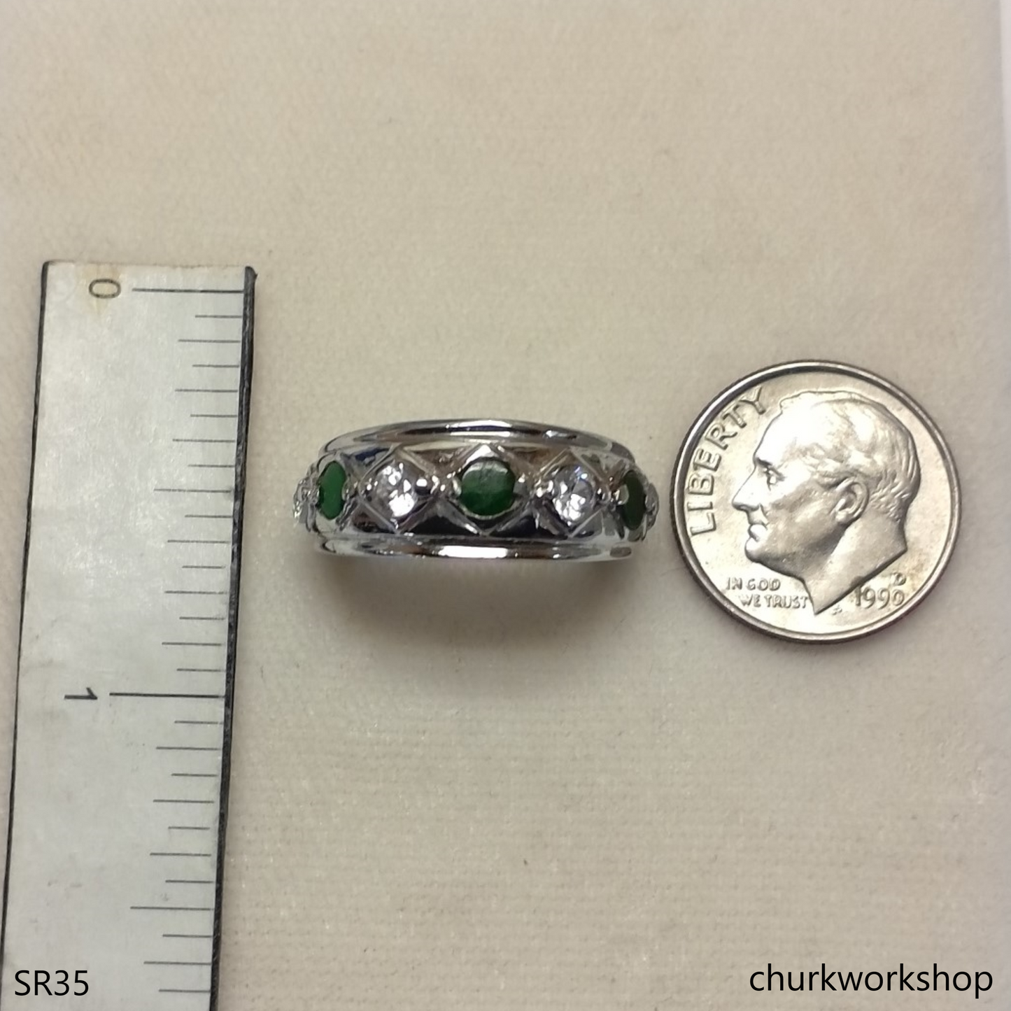 Small green jade & CZ band