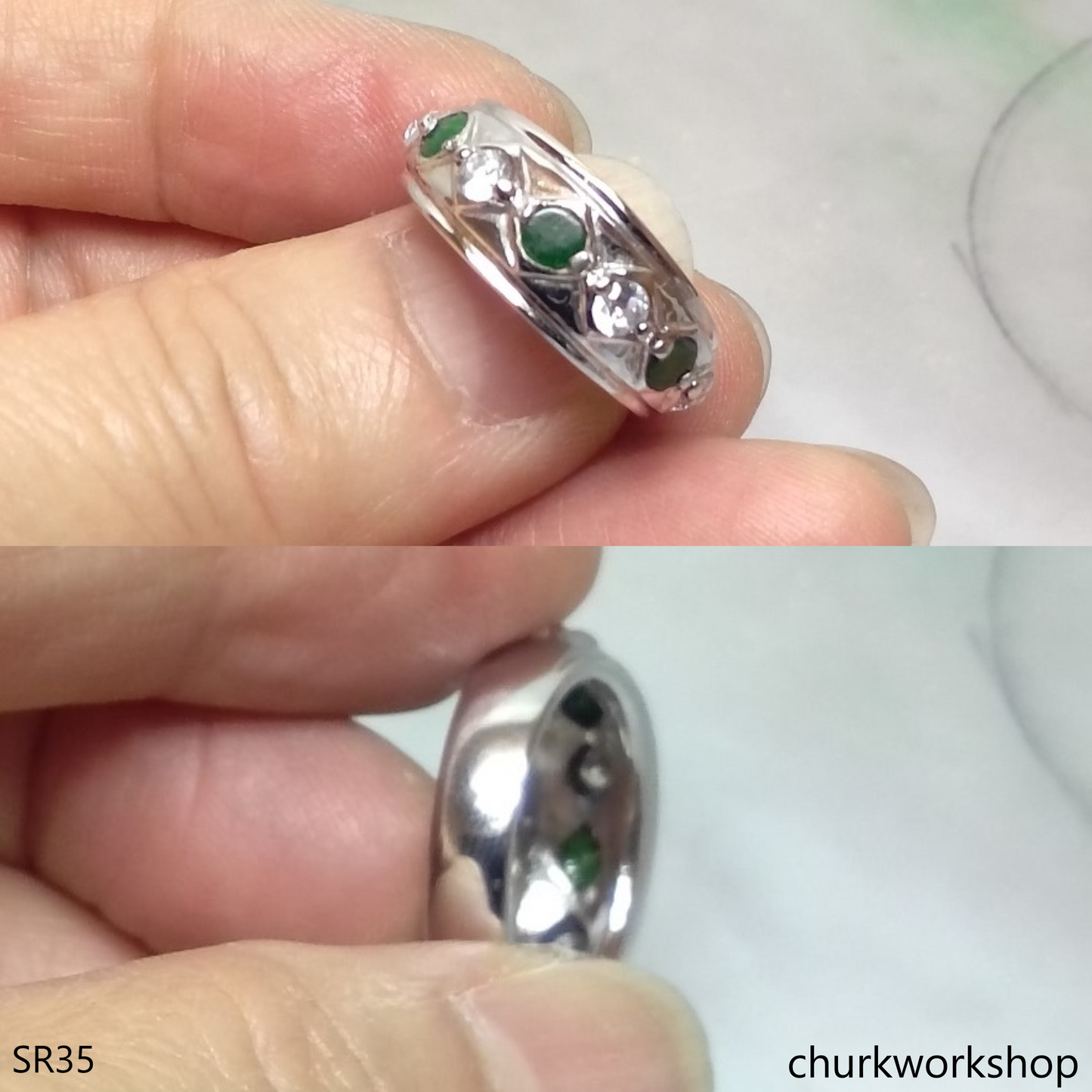 Small green jade & CZ band