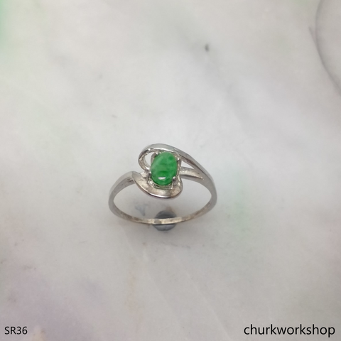 Silver green jade ring
