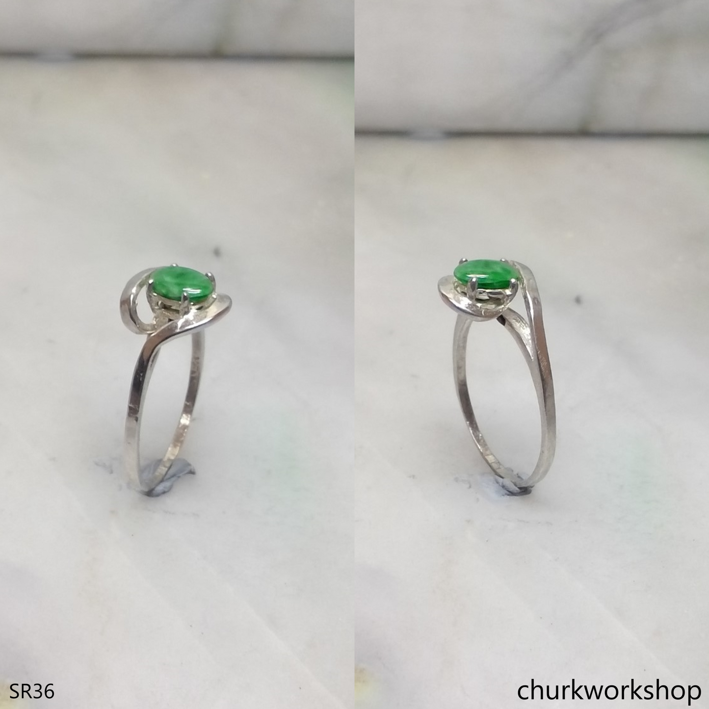 Silver green jade ring