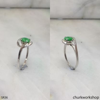 Silver green jade ring