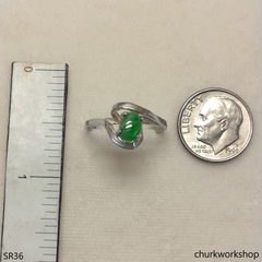 Silver green jade ring