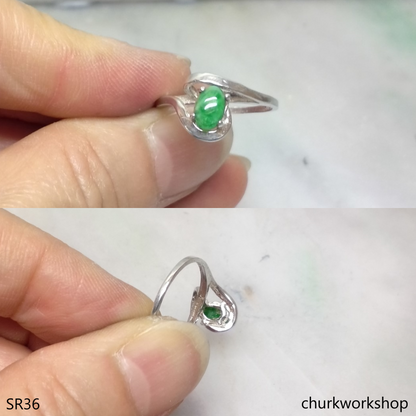Silver green jade ring