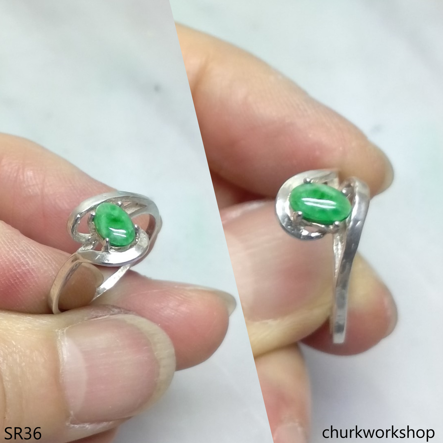 Silver green jade ring