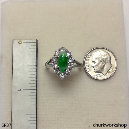 Silver green marquise jade ring