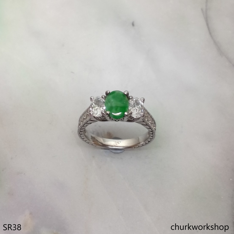 Silver green jade ring