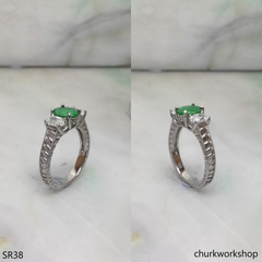 Silver green jade ring