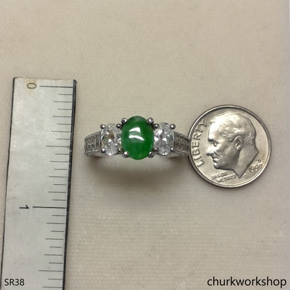 Silver green jade ring